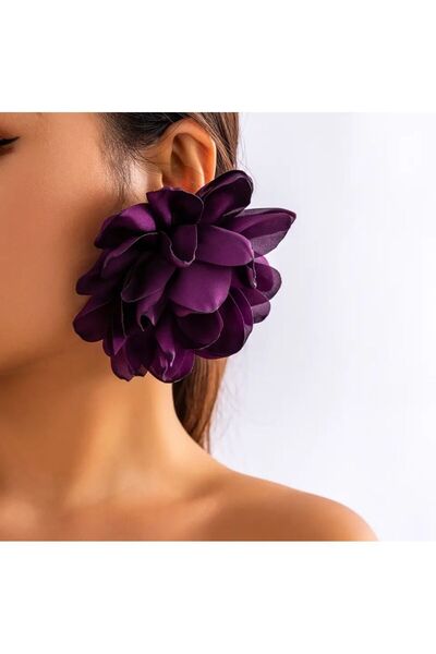 POSEİDONS JEWELLERY Large Size Stylish Flower Satin Earrings - Color Color