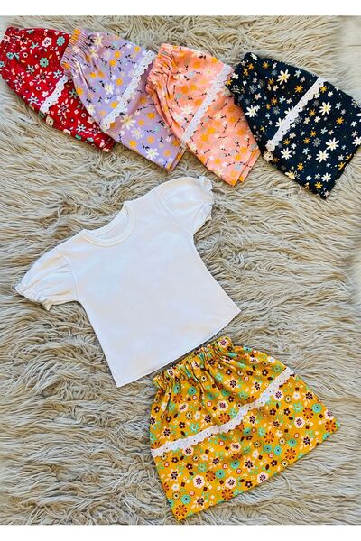 enes baby Set of 2 White T-Shirt and Scalloped Skirt - Crispy Patterned