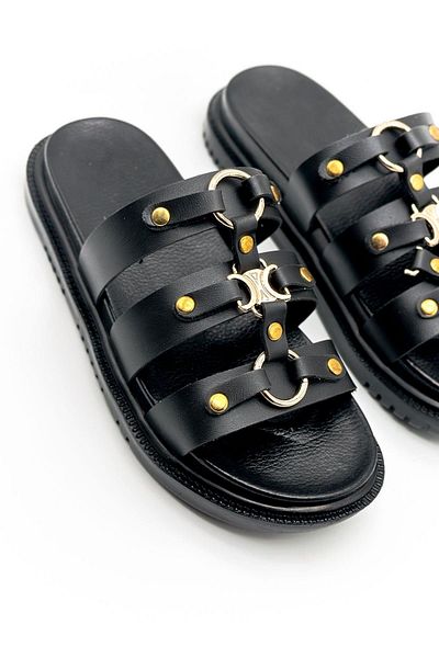 McDark Belinda Women's Black Leather Powder Slippers