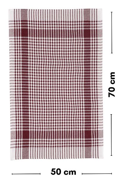 LATTE TEKSTİL 4-Piece Burgundy Colored Checkered Drying Cloth - Feeding Cover and Serving Napkin 50x70 cm