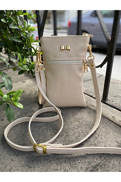 TALKING DREAMS Minimalist Ekru Suni Deri Telefon Çantası