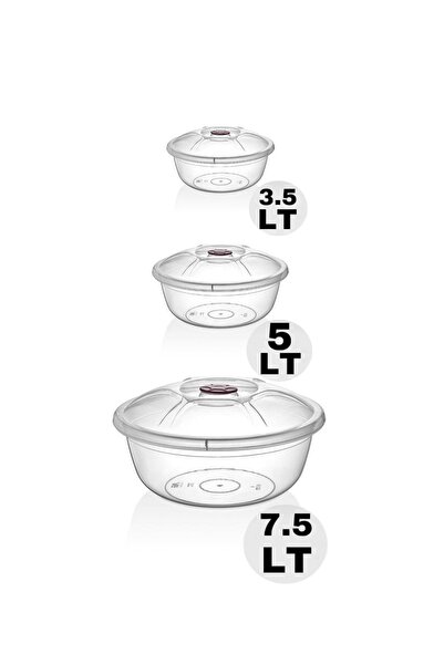 TAKYAKA Şeffaf 3'lü Kapaklı Hamur Leğen Seti 3,5/5/7,5 Lt Un Kutusu, Çok Amaç...