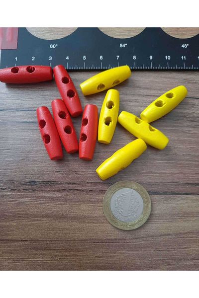 Beyna 3 cm Buttoned Natural Wooden Yellow Red Wood Shepherd - 1 Pack 12 Pieces