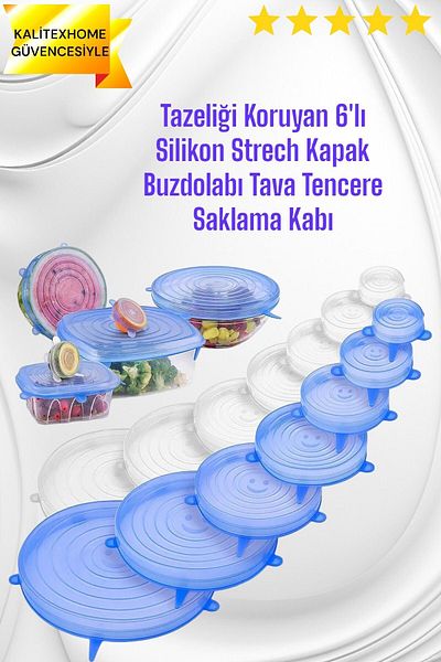 kalitexhome 6-Piece Silicone Stretch Lid Refrigerator Pan Pot Storage Container for Preserving Freshness
