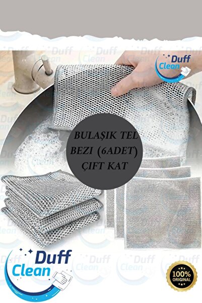 DUFF CLEAN 6 Adet 20x20 Inox Tel Bez Bulaşık Bezi, Zor Kir Bezi, Mutfak Banyo...