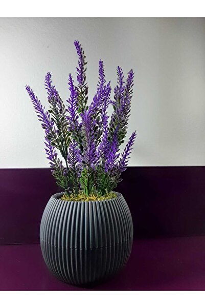 BESALİ Saksıda Yapay Çiçek Mor Lavanta Demeti Taş Yosunlu Mini Saksı Aranjman...