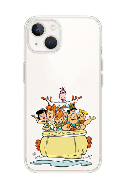 SUPER FRAME Iphone 13 Uyumlu Taş Devri Tasarımlı Şeffaf Telefon Kılıfı