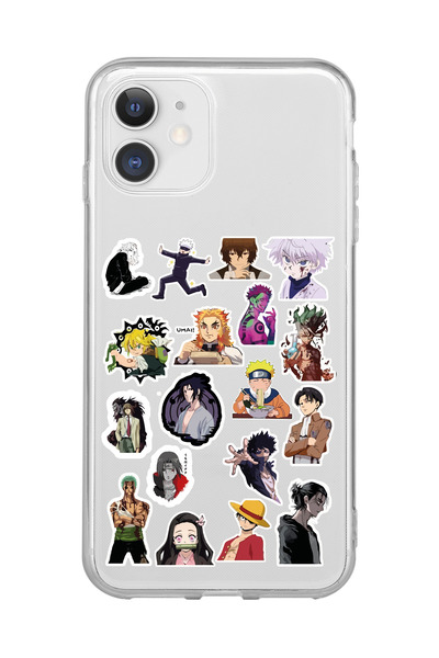 SUPER FRAME Iphone 11 Uyumlu Anime Sticker Tasarımlı Şeffaf Telefon Kılıfı
