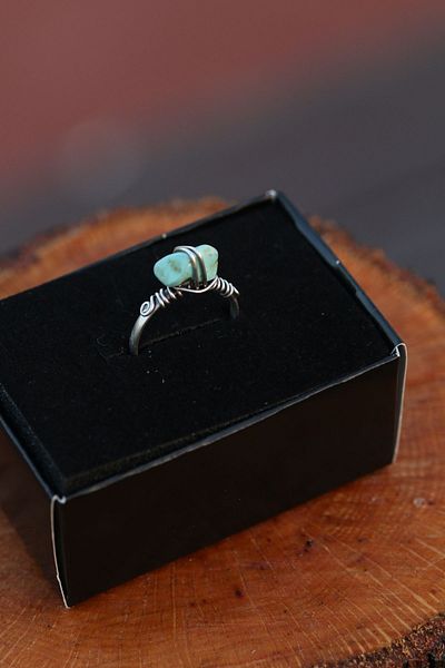 Paganca Turquoise Natural Stone Wire Wrap Spiritual Energy Ring
