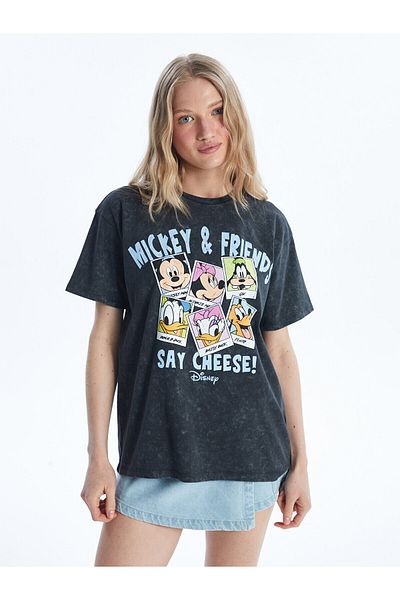 LC Waikiki Tricou pentru damă, cu mânecă scurtă, cu gât crew cu imprimeu Mickey and Friends