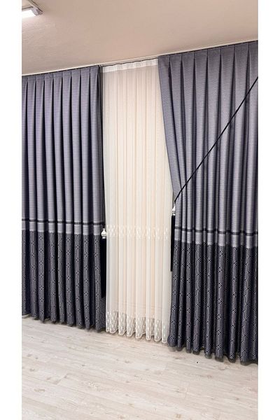Fon Dünyası Panel Background Curtain Gray Navy Blue (Single Wing)