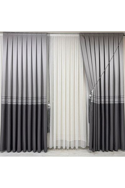 Fon Dünyası Panel Background Curtain Striped Gray Anthracite (Single Wing)