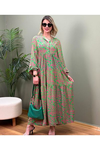 AKŞEN GİYİM Plus Size Balloon Sleeve and Elastic Cotton Viscose Long Dress Suitable for Hijab