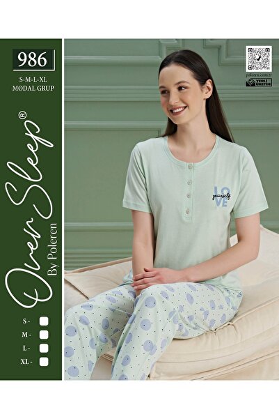 Over Sleep by Poleren Costum de pijama verde cu mâneci scurte OVER SLEEP