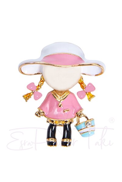 Esra Pamir Pembe Şapkalı Kız Broş