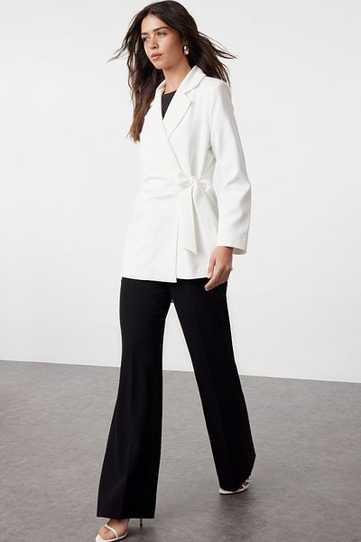 Trendyol Modest Double Breasted Woven Jacket White with Side Tie Detail and Lining - TCTSS24CK00008