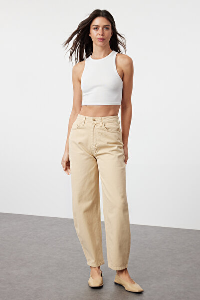 Trendyol Collection Beige High Waist Barrel Baggy Jeans Twoss23Je00295