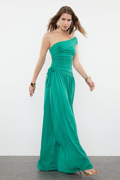 Trendyol Collection Long Emerald Green Knitted Evening Dress - TPRSS24AE00019