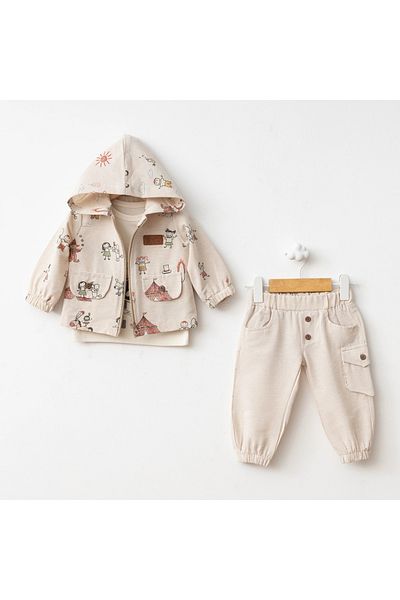Baby Fou Red Tent Printed Coat Set