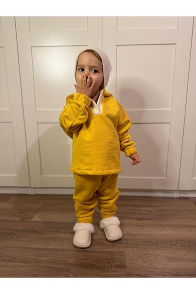bohemiankids baby wear Three Thread Knitted Hooded Set Mustard