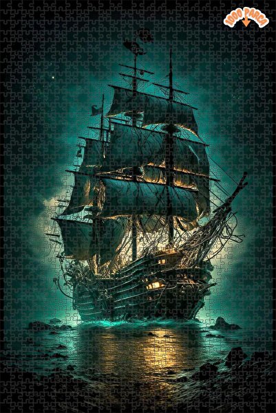 Teona Ahşap Gece Yolculuğu Mistik Gemi Dekoratif Çift Katlı Çerçeveli Asılabi...