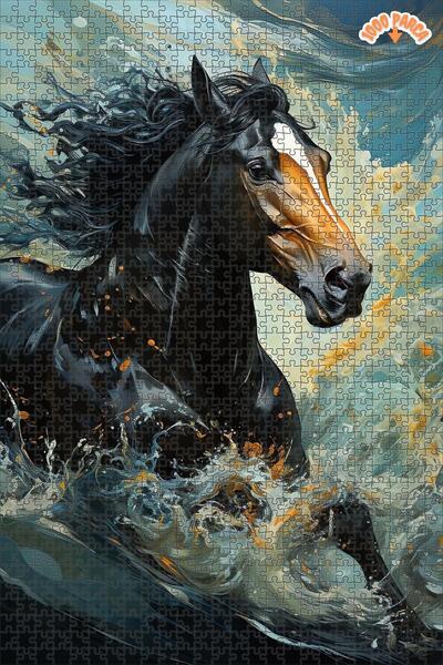 Teona Ahşap Denizin Gücüyle Koşan Karanlık Tay Çift Katlı Çerçeveli Asılabili...