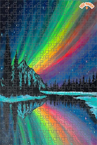 Teona Ahşap Kuzey Işıkları Yansıması Dekoratif Çift Katlı Çerçeveli Asılabili...