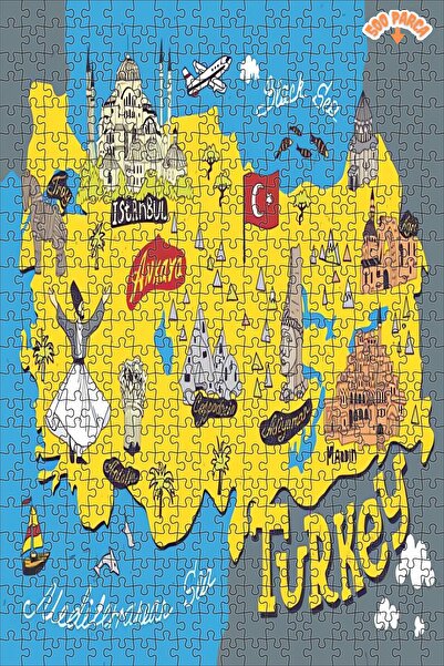 Teona Ahşap Türkiye'nin Renkli Haritası Dekoratif Çift Katlı Çerçeveli Asılab...