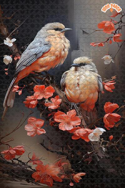 Teona Ahşap Bahar Şarkısı Kuşlar Dekoratif Çift Katlı Çerçeveli Asılabilir Ah...