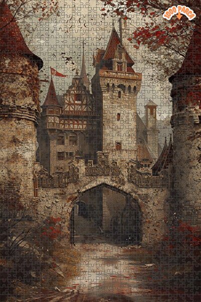 Teona Ahşap Efsanevi Şato Girişi Sonbahar Yapraklarıyla Çift Katlı Çerçeveli ...