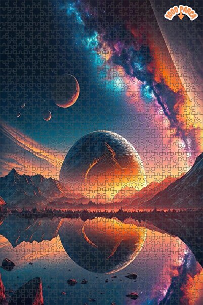 Teona Ahşap Kozmik Yansımalar Gölü Dekoratif Çift Katlı Çerçeveli Asılabilir ...