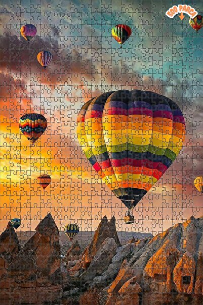 Teona Ahşap Kapadokya Renkli Balonlar Serüveni Çift Katlı Çerçeveli Asılabili...