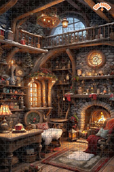 Teona Ahşap Sıcak Kütüphane Akşamları Dekoratif Çift Katlı Çerçeveli Asılabil...