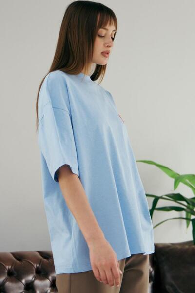 PRANGA Γυναικείο T-shirt Blue Heart Embroidered Crew Neck