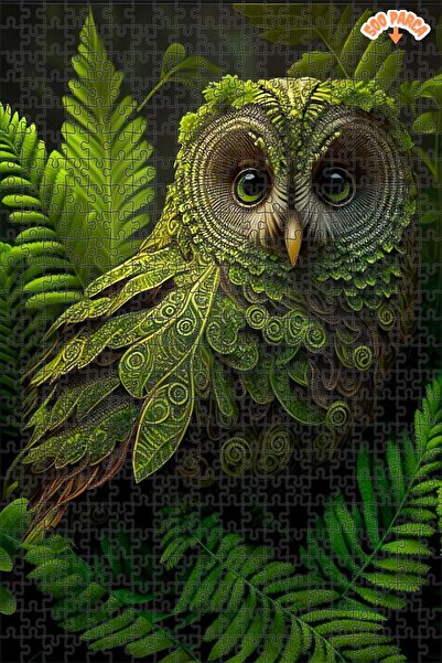 Teona Ahşap Yeşil Gizemli Baykuş Dekoratif Çift Katlı Çerçeveli Asılabilir Ah...