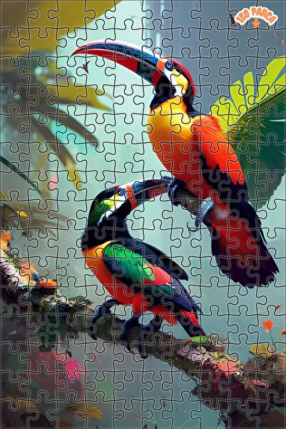 Teona Ahşap Renkli Tropik Kuşlar Cenneti Dekoratif Çift Katlı Çerçeveli Asılabilir Ahşap Puzzle 150 PARÇA 30X20