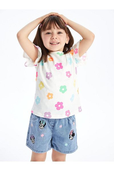 LC Waikiki LCW Baby - تي شيرت قصير الأكمام مطبوع برقبة دائرية للفتيات الصغيرات