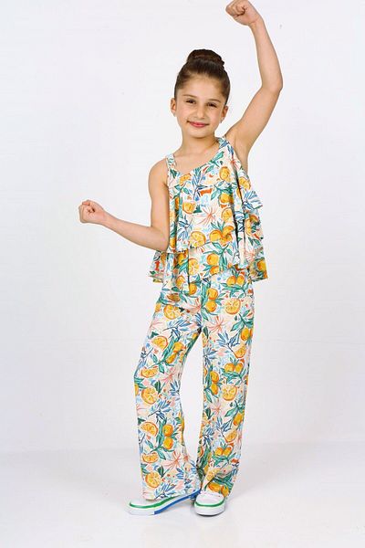 BALKABAĞI Orange Garden 2-Piece Flared Model Trousers Girl's Viscose Set (4-9 Years)