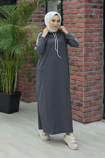 Moka Shopin Smoked Hooded and Stripe Detailed Dress - 10005.1778