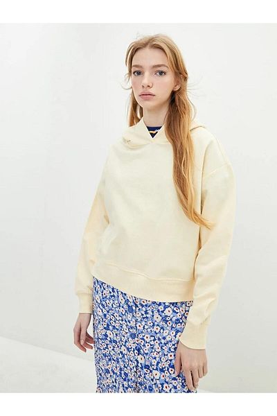 LC Waikiki Γυναικείο φούτερ casual με κουκούλα μονόχρωμο μακρυμάνικο