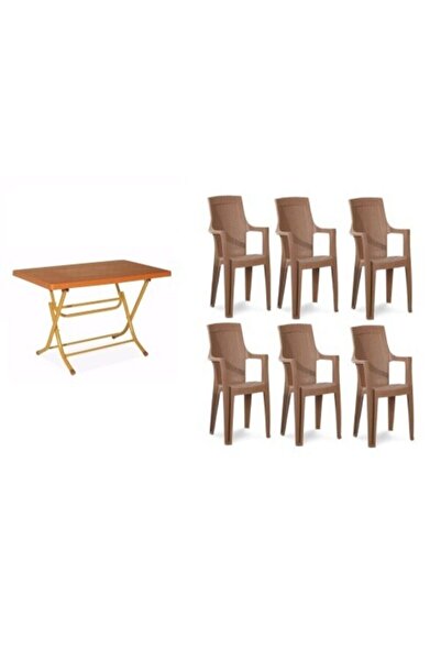 NetBazaars Plastik Katlanır Masa 70x120 + 6 Adet Gold Plastik Sandalye Mobily...