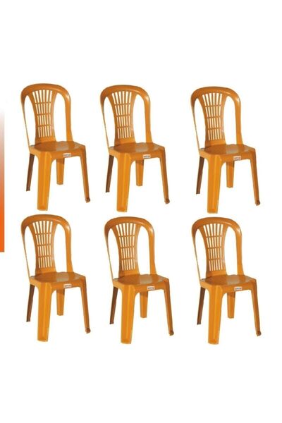 NetBazaars Plastik Sandalye 6 Adet Kolsuz Balkon Bahçe Kamp Mobilya (kahve Re...