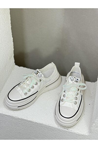 Guja 24Y389 SİMLİ BAĞCIKLI TAŞLI 5CM KALIN TABAN CONVERSE AYAKKABI KADIN