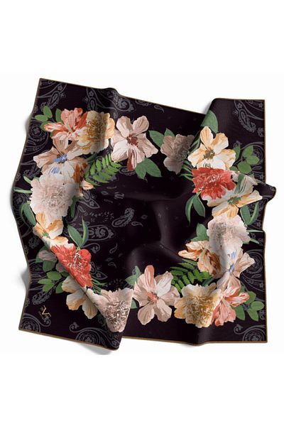19V69 ITALIA Eșarfă Twill Neagră Seria Neagră 90x90 Cm Cu Umeraș Eșarfă Și Set Cadou 10171-v25