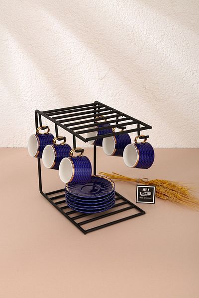 mba decor metal bending art Черна поставка за кафени чаши, кухненски органайзер с покритие от неръждаема стомана за 6 души