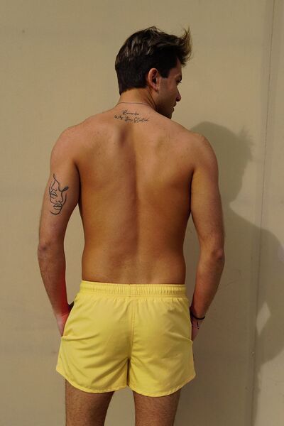 Miami Beach Erkek Sarı Düz Renk Iki Yan Cepli Mini Boy Mayo Deniz Şortu