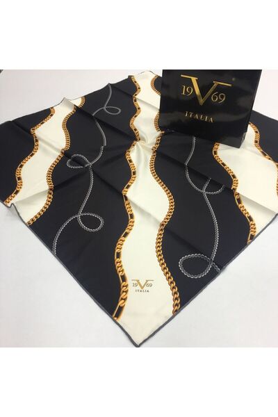 19V69 ITALIA وشاح تويل كريمي أسود 90x90 سم