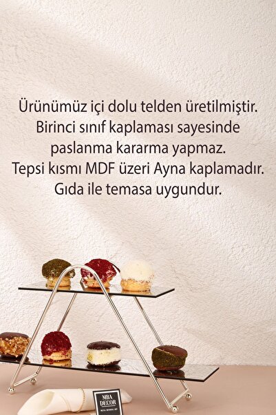mba decor metal bending art Üçgen Gümüş Aynalı Kahve Yanı Sunumluk Hediyelik Dekorasyon İkramlık Organizer MDF Ahşap 26