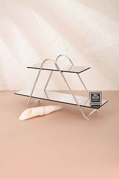 mba decor metal bending art Üçgen Gümüş Aynalı Kahve Yanı Sunumluk Hediyelik Dekorasyon İkramlık Organizer MDF Ahşap 26