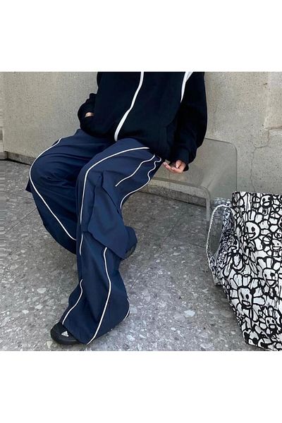 Touz Moda Harajuku Lines Λεπτομέρεια Cargo Pocket Dark Navy Tracksuit Navy Blue Φούτερ